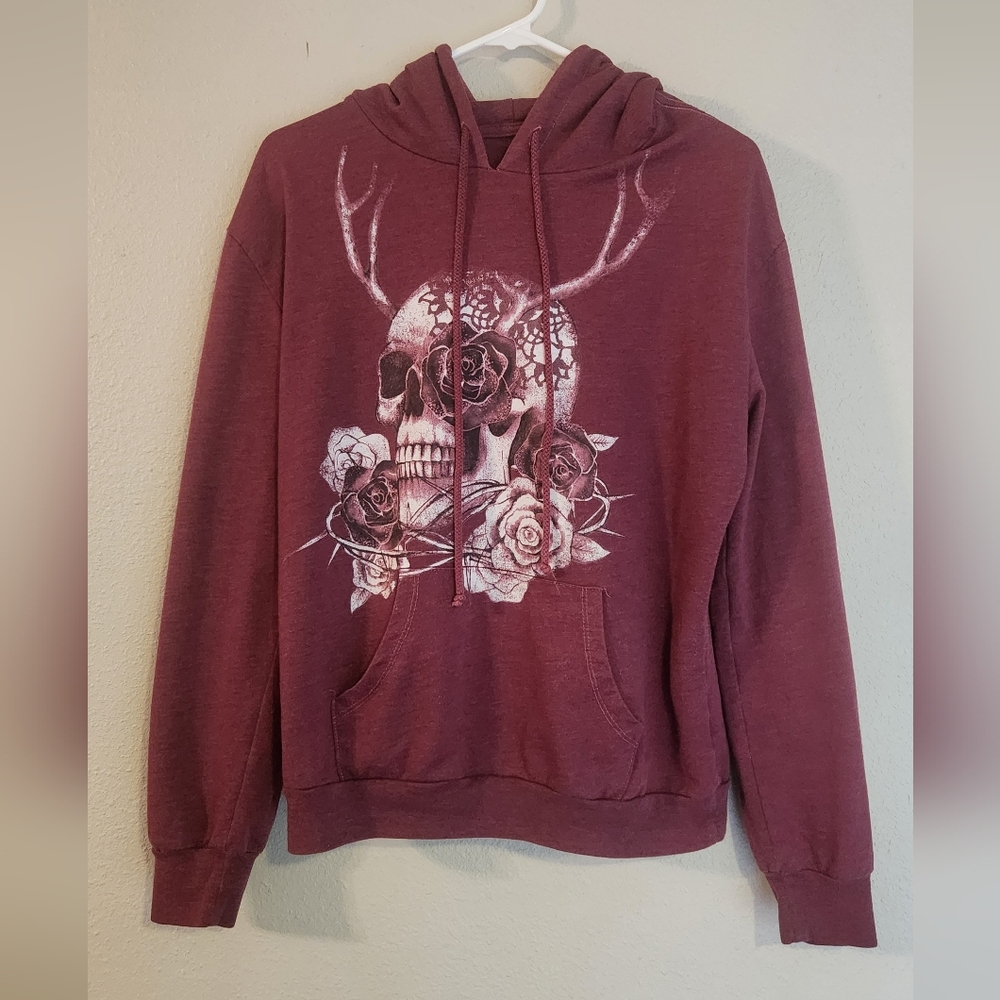Beverly Hills Blues Maroon Skull Hoodie Size L